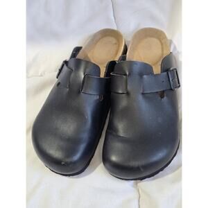 Cushionaire Sandals Womens 6.5W Hana Mule Flats Cork Black Faux Leather Slip On